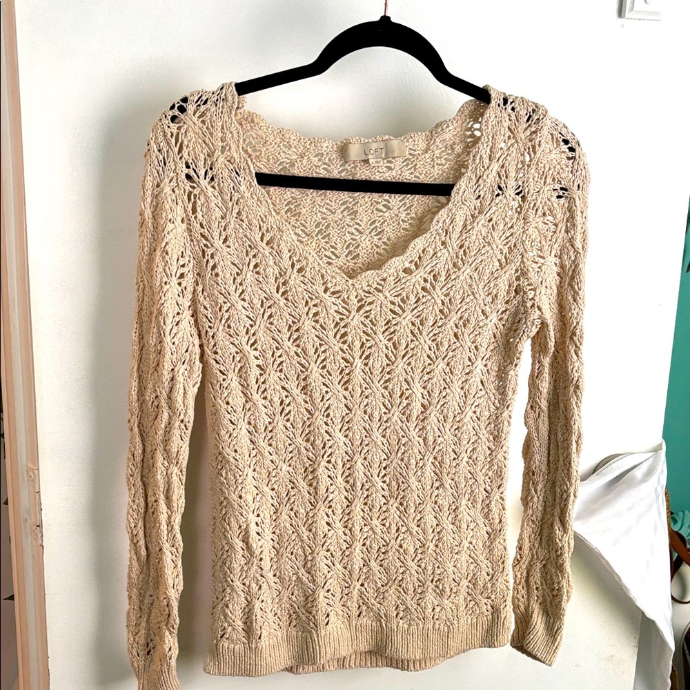 LOFT Cream V-Neck Sweater